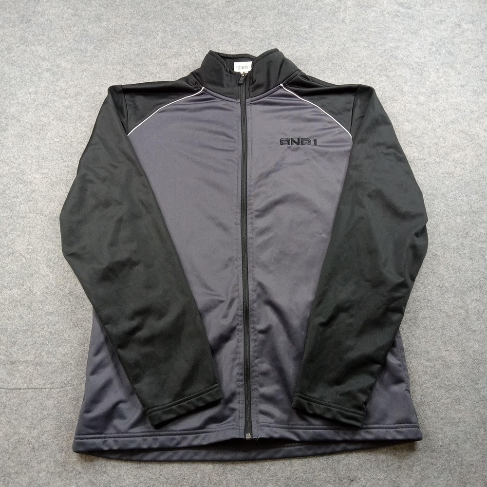 AND1 Jacket‎ Mens Medium Gray Black Full Zip Track Athletic Basketball Warm Up